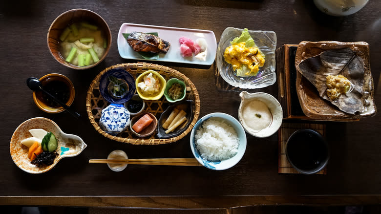 a spread of Japanese food