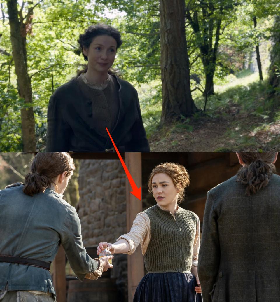 Claire (Caitríona Balfe) in "Outlander" season seven, episode three and Brianna (Sophie Skelton) in "Outlander" season six, episode three.