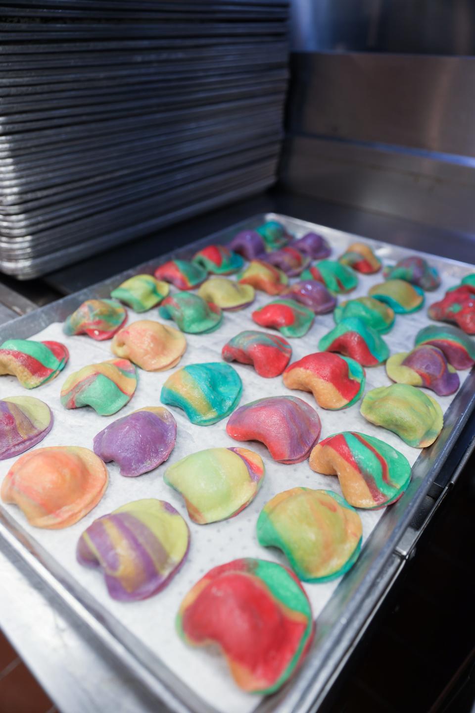 A selection of Rainbow Rogi for Pride month at Pietrzyk Pierogi.