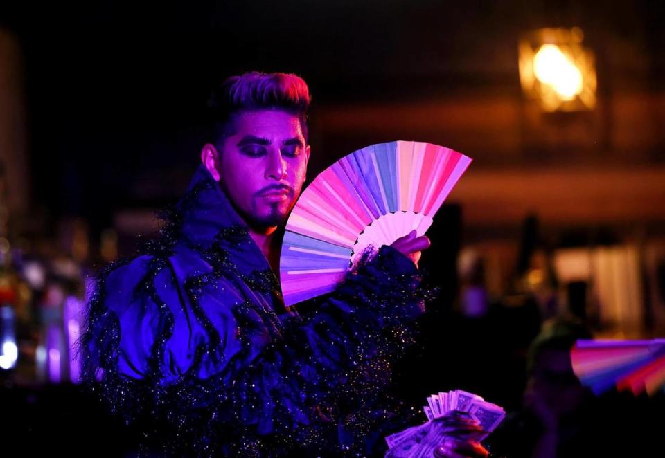 Patrick Mikyles performs a number during his show at Red Goose Saloon in downtown Fort Worth on Saturday, June 3, 2023. Mikyles started performing in drag at Red Goose Saloon five years ago. He recently switched his show to 18+ to prevent protests.