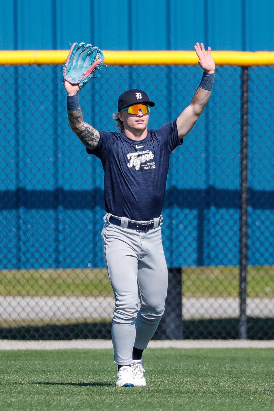 Detroit Tigers outfielder prospect Max Clark works out during spring training at TigerTown in Lakeland, Fla. on Thursday, Feb. 22, 2024.