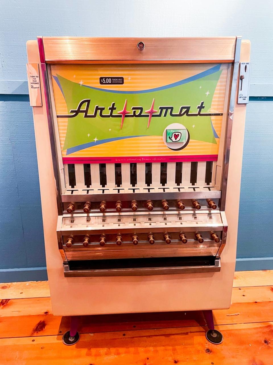 This revamped cigarette vending machine at The Love Story Project in Cambria dispenses tiny works of art rather than smokes or candy.