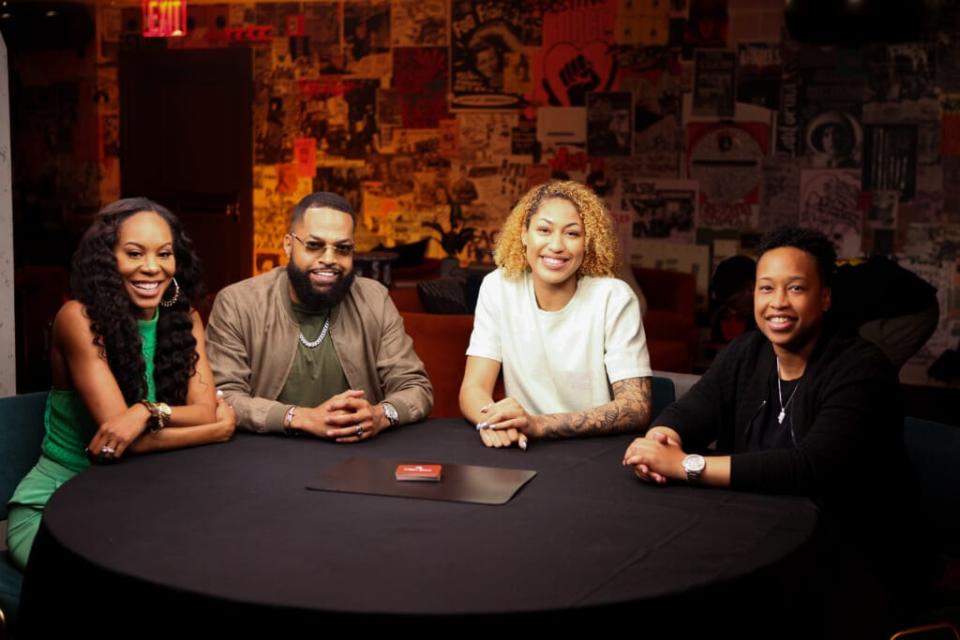 On “Spade a Spade” hosted by King Flexx (second from left), celebrities and influencers discuss current events and share opinions over a game of spades. (Photo courtesy of Allen Media Group)