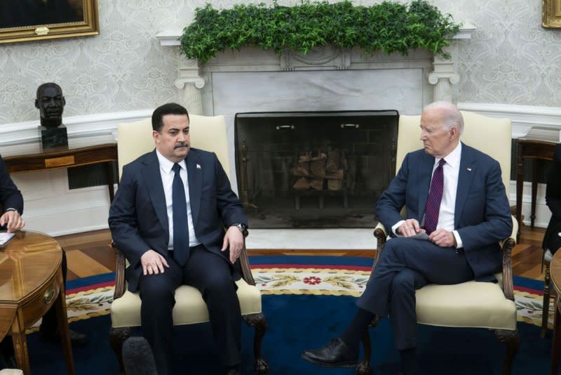 President Joe Biden meets Monday with Prime Minister of Iraq Mohammed Shia' Al Sudani at the White House as he confirmed the "United States is committed to Israel's security" in the wake of Iran's weekend attack. Photo by Bonnie Cash/UPI