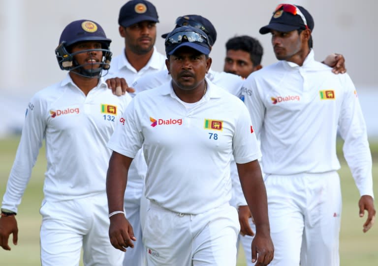 Captain Rangana Herath (centre) took five wickets as Sri Lanka closed in on victory against Zimbabwe in the second Test in Harare on November 9, 2016