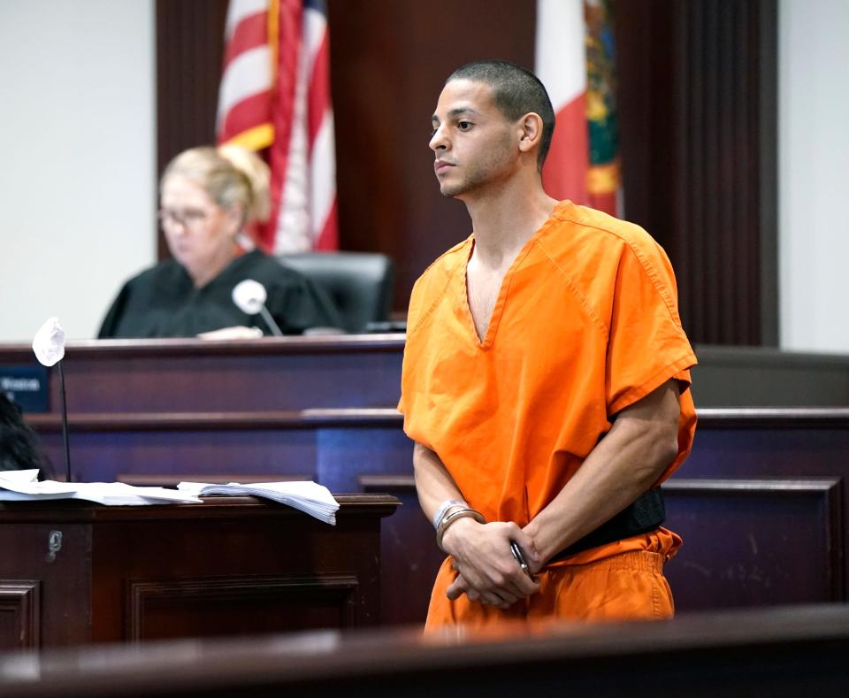 Christopher Moore in court before Circuit Judge Kathryn Weston at the S. James Foxman Justice Center in Daytona Beach, Monday, Feb. 26, 2024.