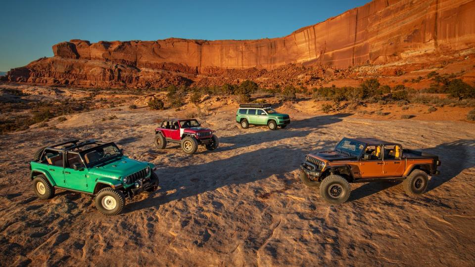 2024 easter jeep safari concepts on desert sands near rock formation