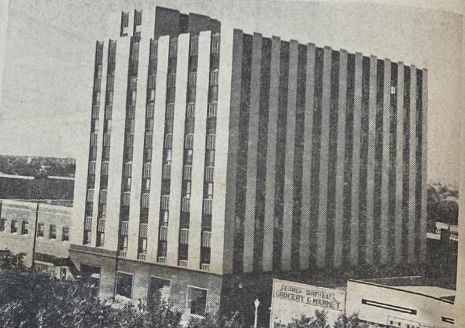 The Lubbock National Bank building as it appeared in the 1940s after undergoing an art deco style remodel.