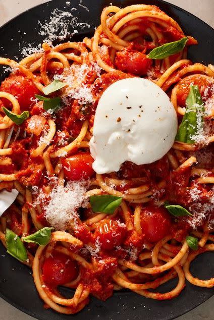 creamy tomato pasta with burrata