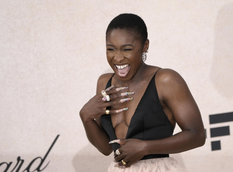 Cynthia Erivo poses for photographers upon arrival at the amfAR Cinema Against AIDS benefit at the Hotel du Cap-Eden-Roc, during the 75th Cannes international film festival, Cap d'Antibes, southern France, Thursday, May 26, 2022. (Photo by Joel C Ryan/Invision/AP)