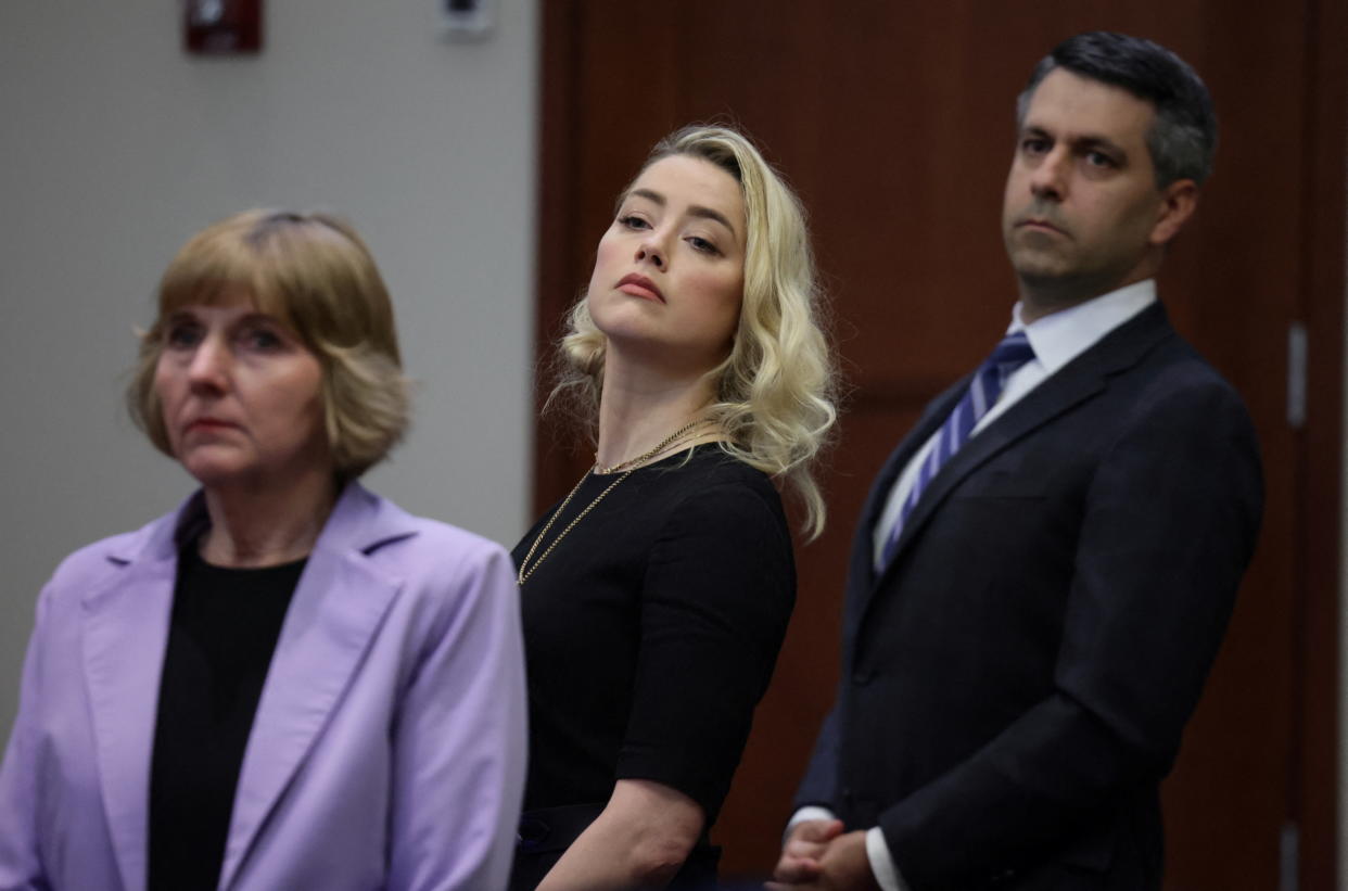 Amber Heard, here with her lawyers, is appealing the June 1 verdict in Johnny Depp defamation case. 