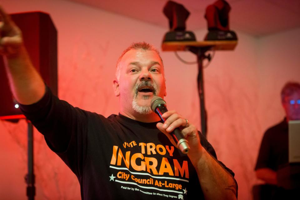 Troy Ingram speaks on election night in November 2019 after being elected to city council. Ingram is running for county council this year.