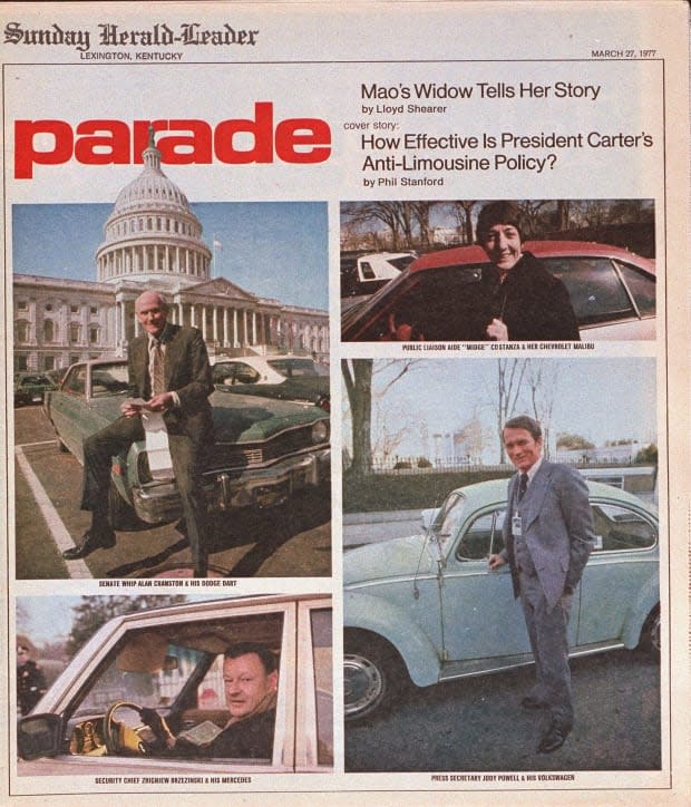 <p>Parade looks into former president Carter's anti-limousine policy in the March 27, 1977 issue.</p>