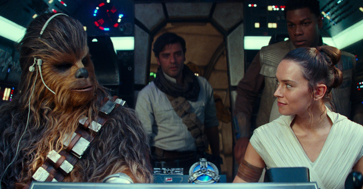 Joonas Suotamo, Oscar Isaac, Daisy Ridley and John Boyega in 'Star Wars: The Rise of Skywalker'. (Credit: Disney/Lucasfilm)