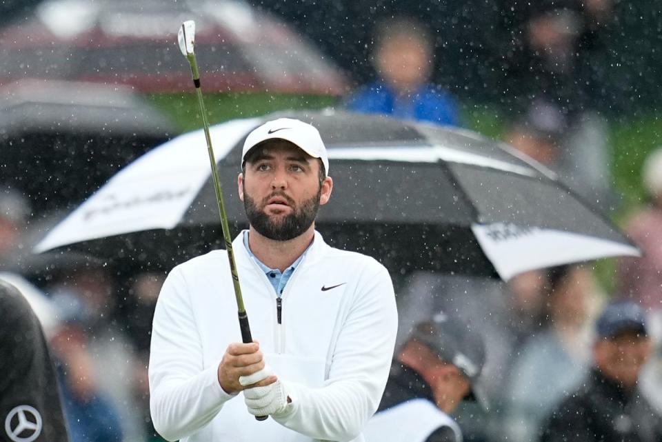 Scottie Scheffler warms up before the second round of the PGA Championship (AP)