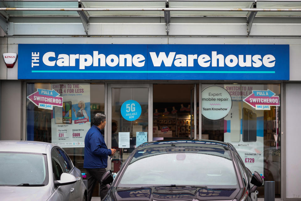 A Carphone Warehouse store on Boucher Road in Belfast, as nearly 3,000 jobs are being axed at Dixons Carphone after the retailer announced plans to shut all 531 of it???s standalone Carphone Warehouse mobile phone stores in the UK. (Photo by Liam McBurney/PA Images via Getty Images)