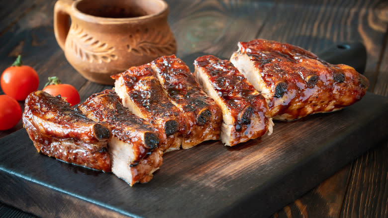 pork ribs on cutting board