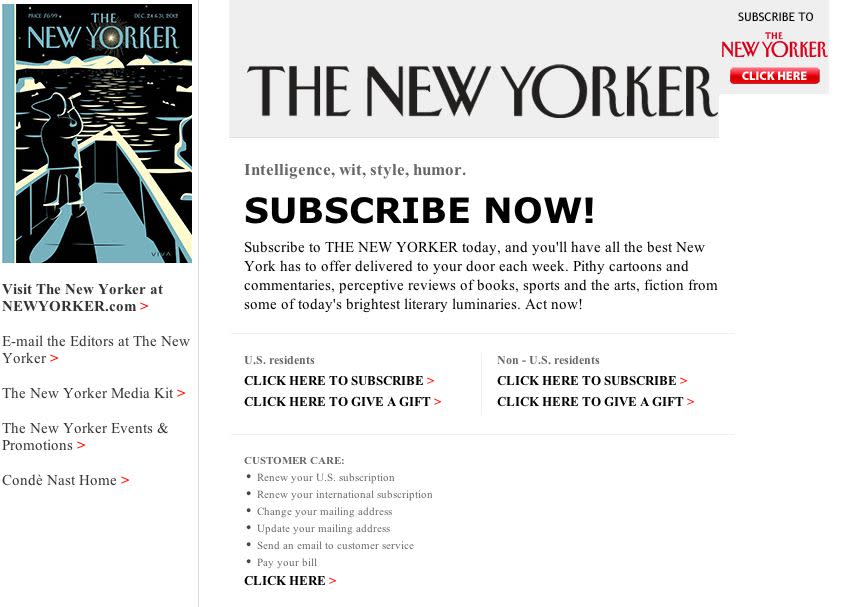 "Who doesn't love the New Yorker?" -Christina Anderson, Fashion Editor, HuffPost Style   <a href="http://www.newyorker.com/subscribe/">Newyorker.com</a>