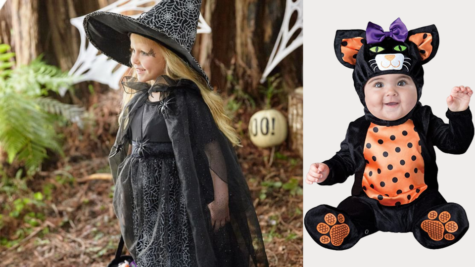 Sibling Halloween costumes: A cat and a witch