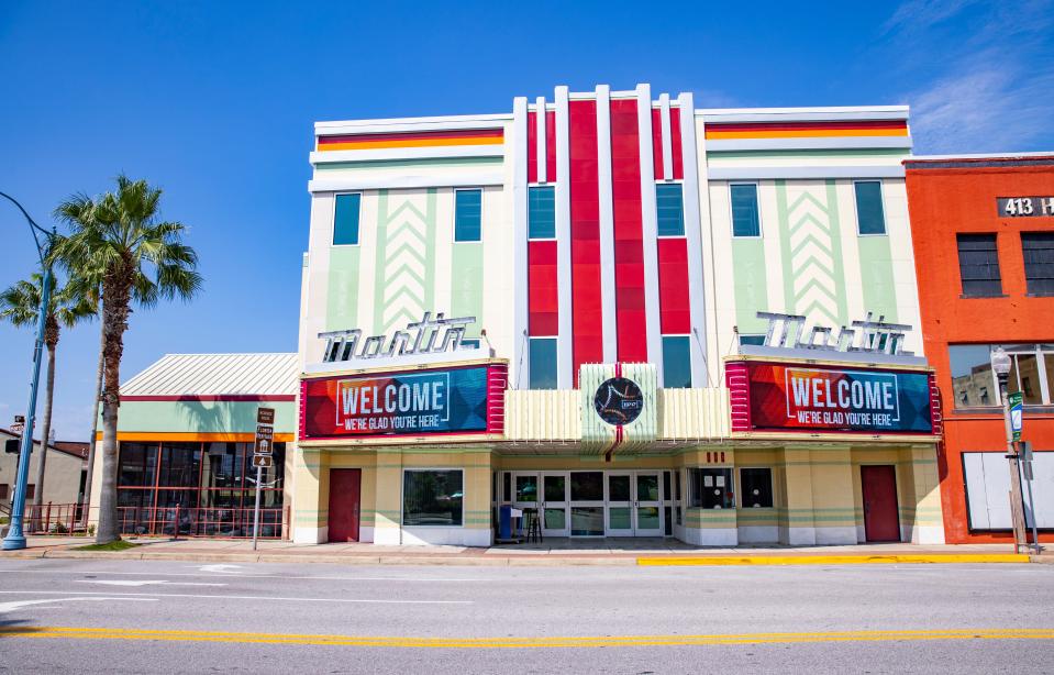 The Martin Theatre in downtown Panama City was ripped apart by Hurricane Michael in 2018. The theater's outside currently features a new roof and a new digital marquee, while future plans call for adding a restaurant and speakeasy lounge, and transforming the movie theater into a theater for the arts.