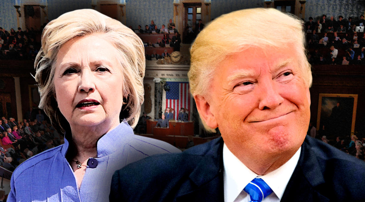 Hillary Clinton and Donald Trump. (Photo illustration: Yahoo News; photos: AP (2), Jonathan Newton/Washington Post via Getty Images.