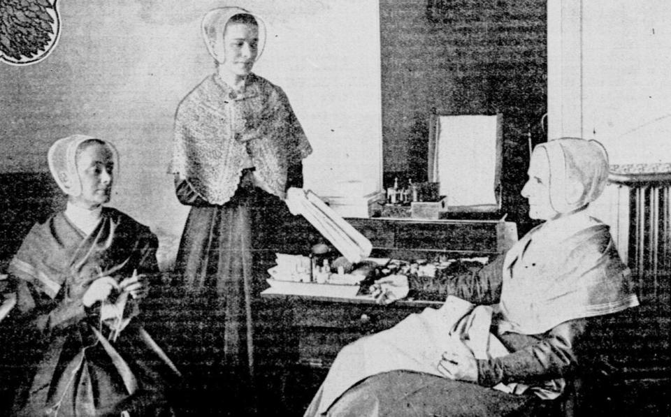 Three of the Shaker women in Mt. Lebanon, about 1890