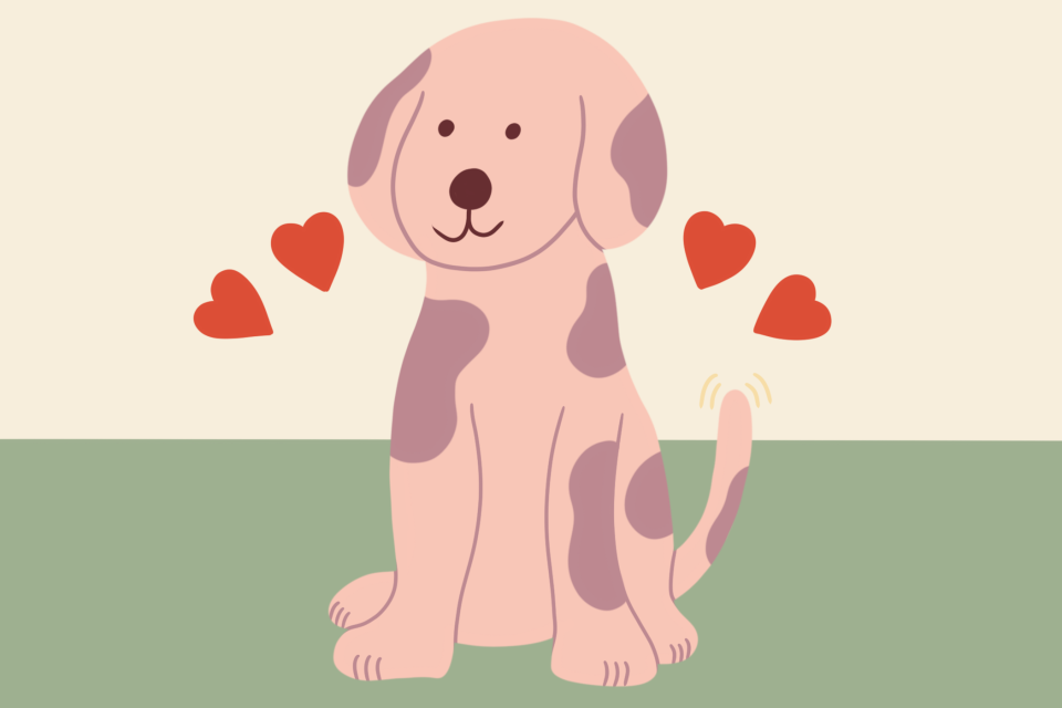 illustration of dog with hearts