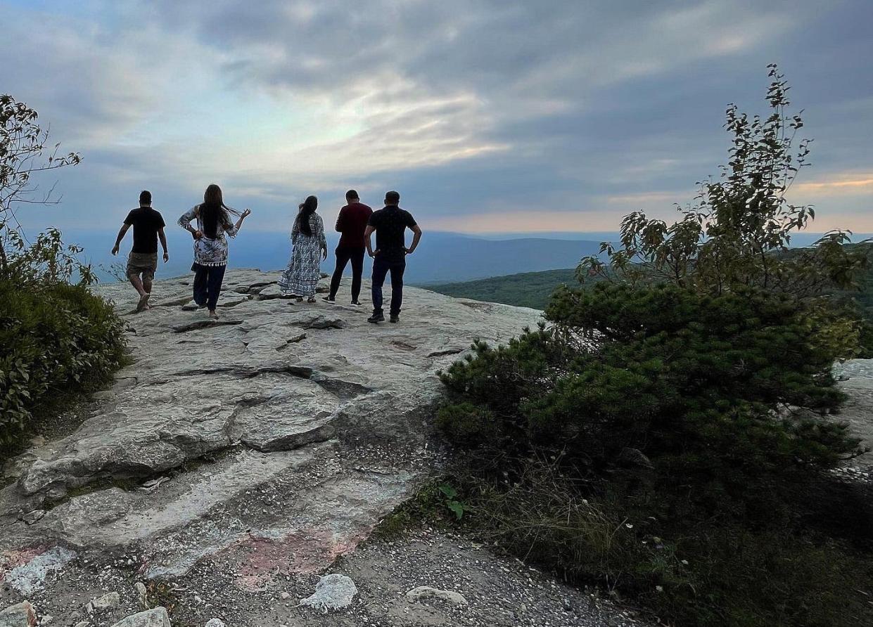 People enjoy the views at Sam's Point Preserve, located on the highest section of the Shawangunk Mountains, in Minnewaska State Park on Sept. 26, 2021.