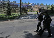 <p>Police on patrol outside the hotel. </p>