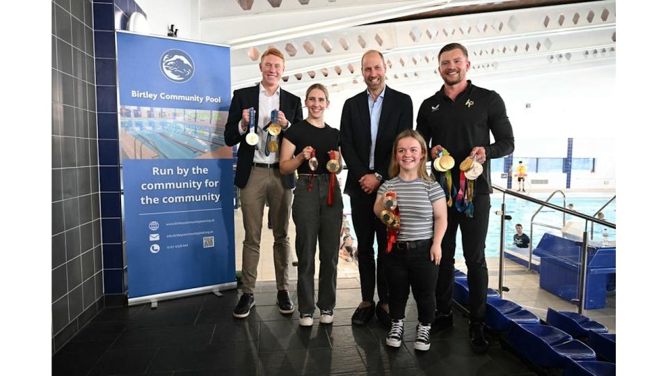 Prince William with Tom Dean, Louise Fiddes, Maisie Summers-Newton and Adam Peaty