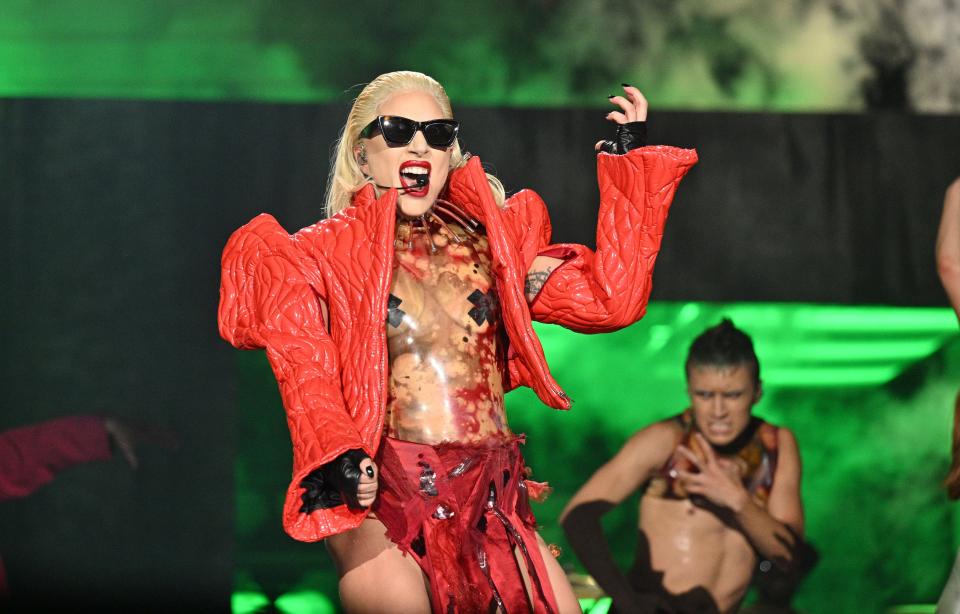 Lady Gaga performs during the Chromatica Ball summer stadium tour at Tottenham Hotspur Stadium on July 29, 2022, in London. The superstar kicked off the U.S. stadium leg of her tour on Monday in Washington.