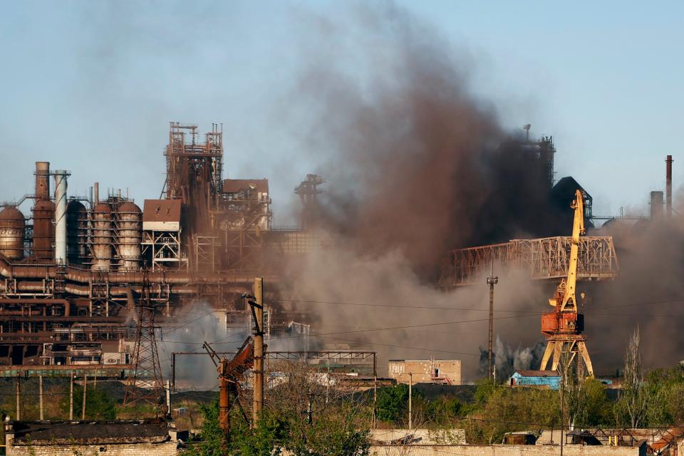 Smoke rises above the Azovstal steelworks in Mariupol on 7 May, 2022. (AP)