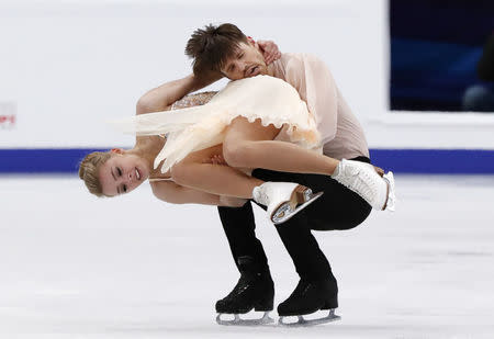 Figure Skating - ISU European Championships 2018 - Ice Dance Free Dance - Moscow, Russia - January 20, 2018 - Alexandra Stepanova and Ivan Bukin of Russia compete. REUTERS/Grigory Dukor