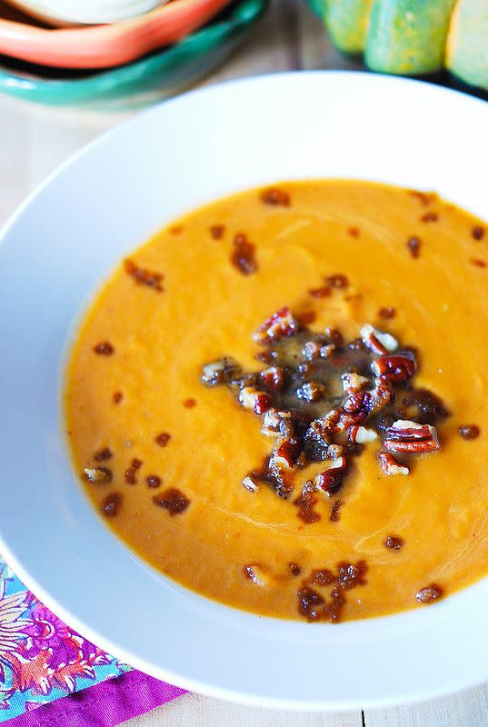 Pumpkin Soup with Caramelized Pecans