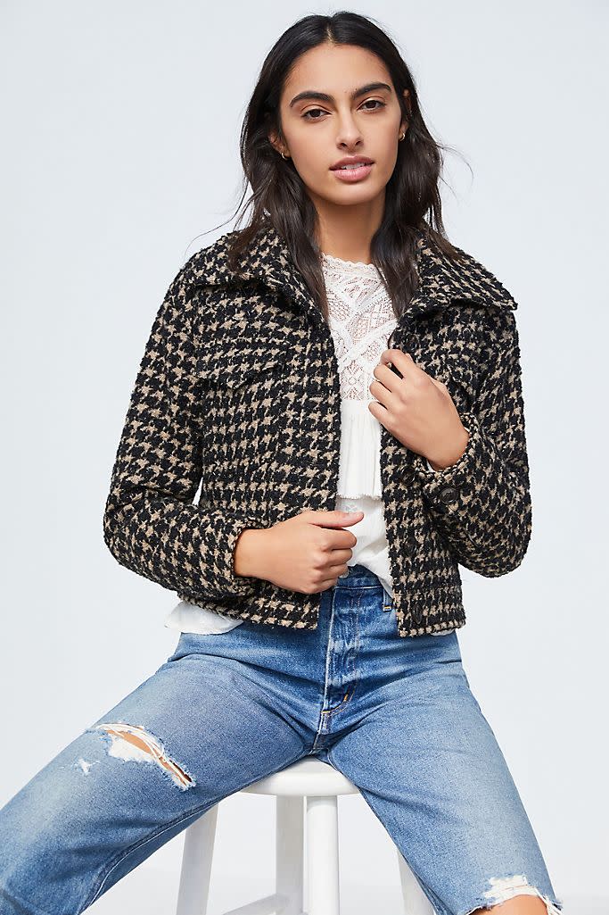 Lea Houndstooth Shimmer Cropped Coat. Image via Anthropologie.