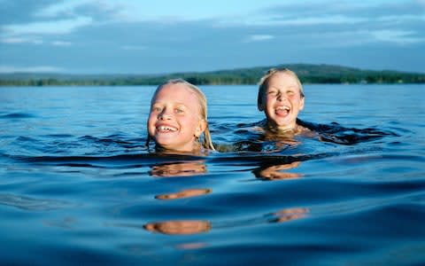 children swimming