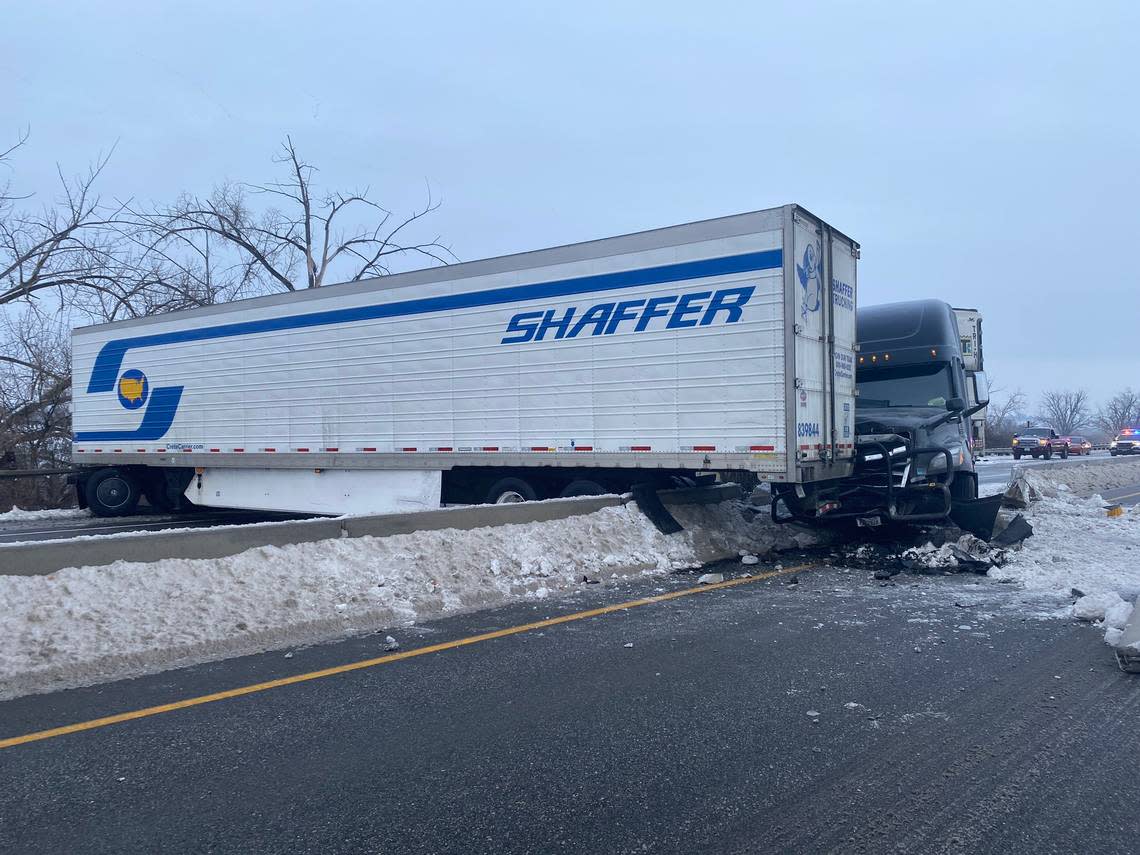 Highway 12 just east of Burbank was closed Saturday morning after two semis crashed and blocked eastbound lanes, according to Trooper Chris Thorson.