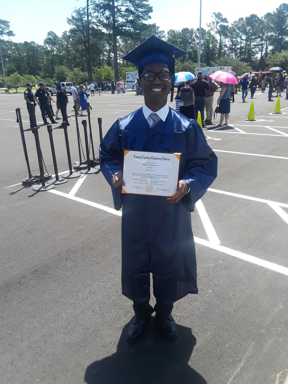 Shaun Edwards Jr. holds his Associate of Arts degree after graduating from Coastal Carolina Community College in 2019.
