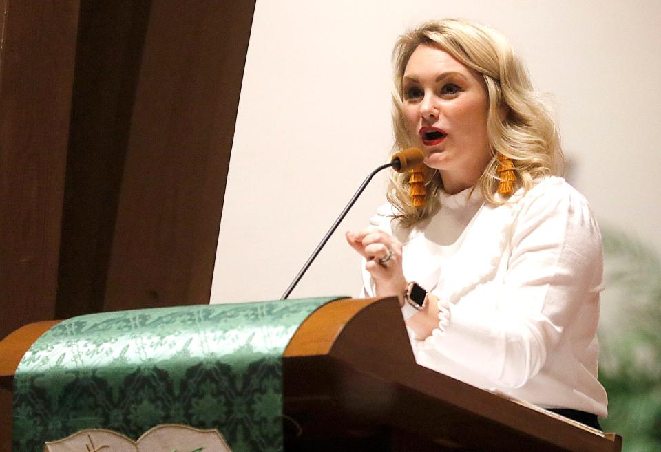 Ashland Pregnancy Care Center Executive Director and 67th District State Rep. Melanie Miller speaks at the Sanctity of Human Life Community service held Sunday at Trinity Lutheran Church.