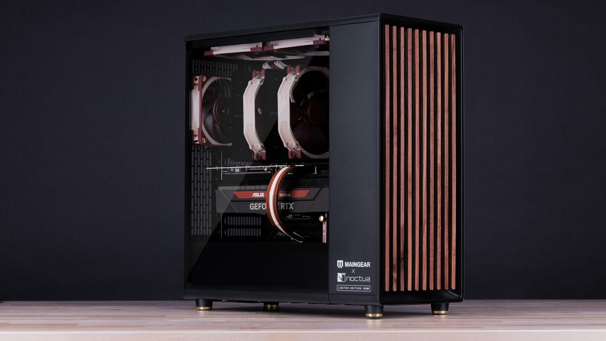  A Maingear North Series gaming PC on a wooden table 