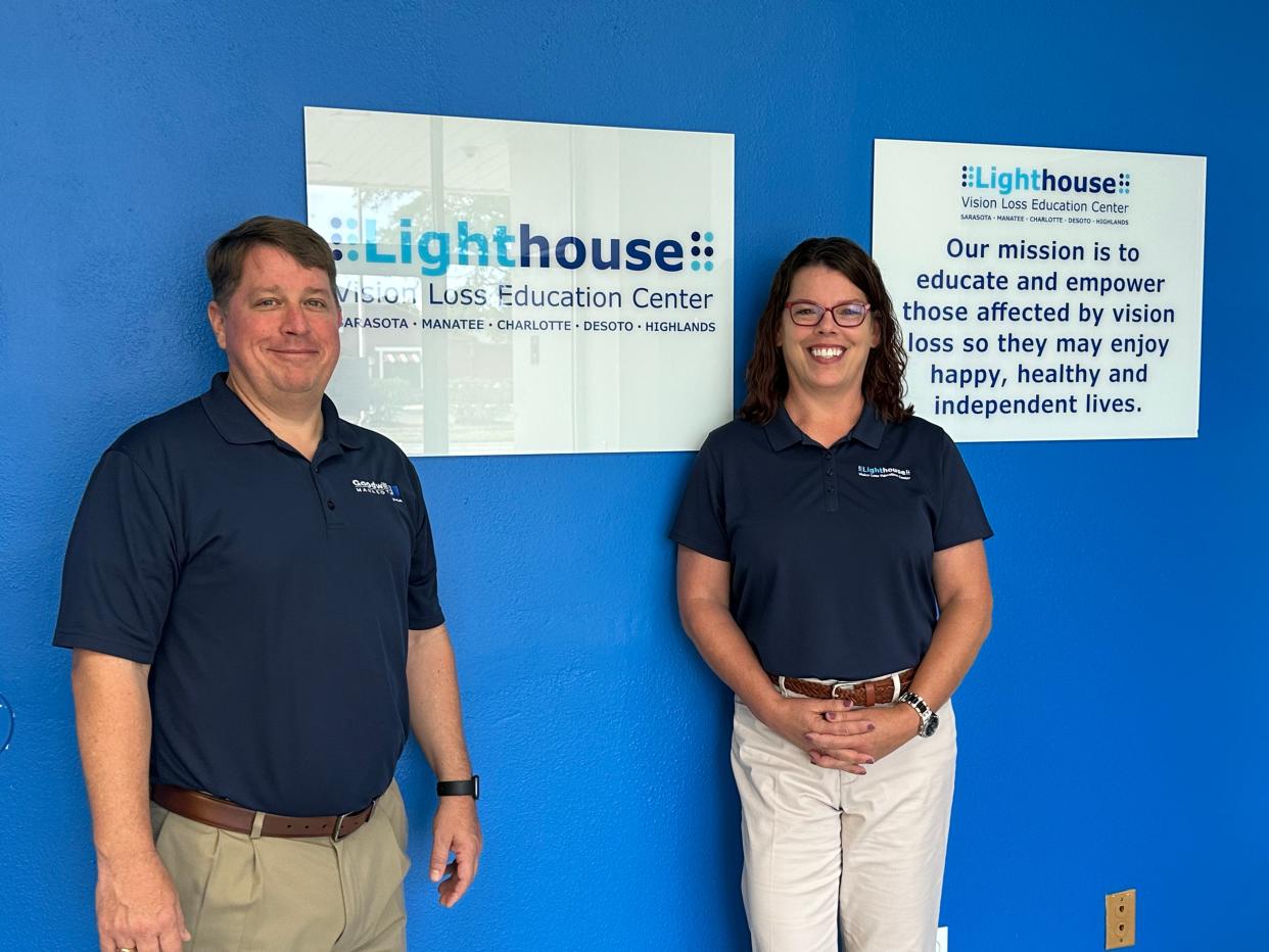 Donn Githens, president and CEO of Goodwill Manasota, with Lisa Howard, CEO of Lighthouse Vision Loss Education Center.