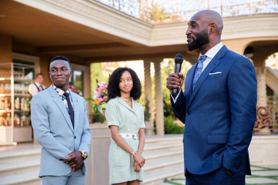 Akira Akbar as Ashley Banks, center, with her onscreen family played by Olly Sholotan and Adrian Holmes.