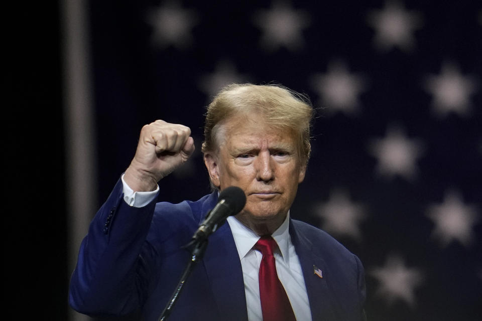 Former President Donald Trump speaks during a rally Sunday, Dec. 17, 2023, in Reno, Nev. (AP Photo/Godofredo A. Vásquez)