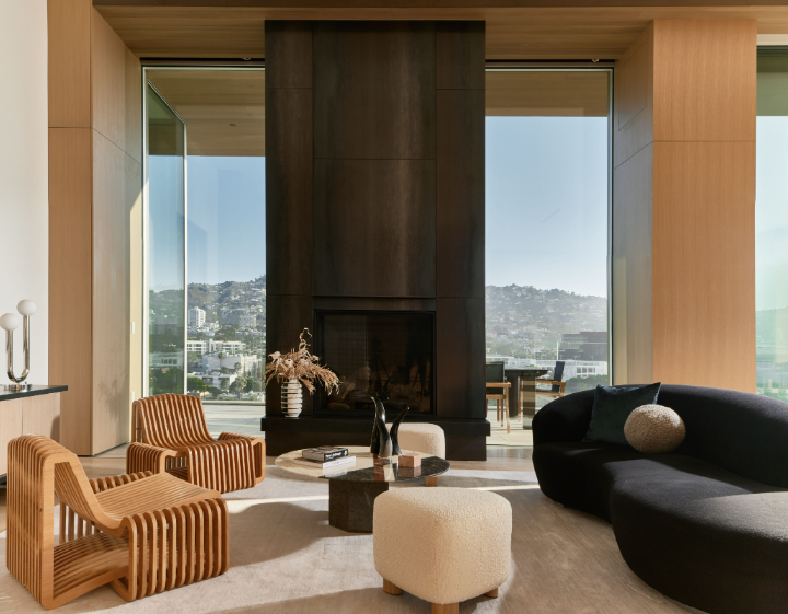 Fireplace in penthouse in West Hollywood that sold for a record-breaking $24 million.