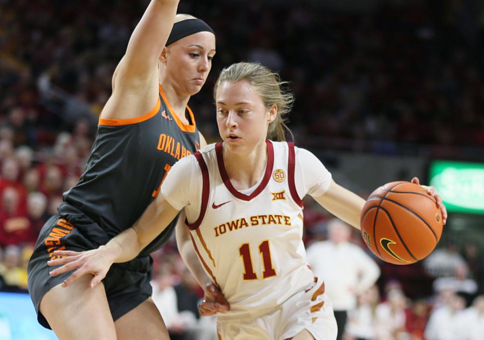 Iowa State guard Emily Ryan (11), seen here in a game against Oklahoma State on Jan. 31, scored a team-high 18 points in a loss to UCF on Saturday.