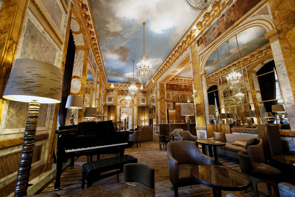 A view shows the Les Ambassadeurs dining room at the Hotel de Crillon, A Rosewood Hotel in Paris, France June 29, 2017. The Paris's landmark Hotel de Crillon, which was built in 1758, reopens in July after a four-year 200 million euro ($222 million) revamp. Picture taken June 29, 2017. REUTERS/Gonzalo Fuentes