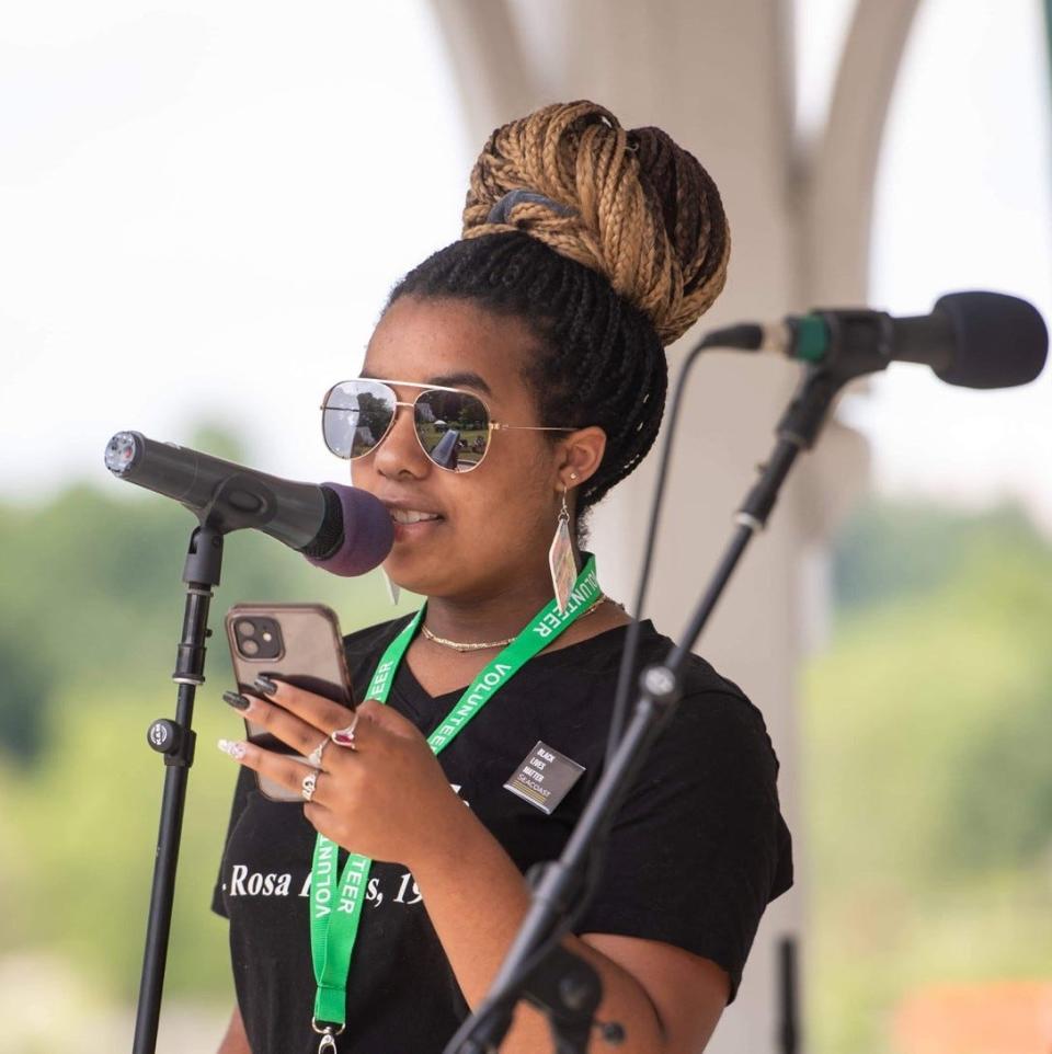 Saniyah Bolton speaks at a Black Lives Matter event in the Seacoast region of New Hampshire.