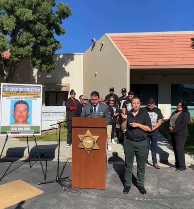A press conference held on Nov. 22, 2023 during which the Gutierrez family offered a $5,000 reward for the suspect's arrest. (Los Angeles County Sheriff's Department)