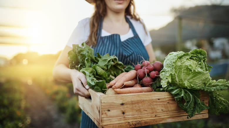 girl carrying vegetables