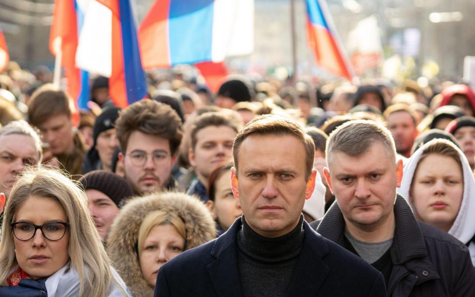 Navalny leads a march in memory of his murdered ally Boris Nemtsov